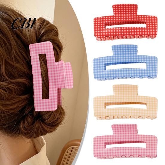 Hair Claw Clip Back Head Claw, Hollow Square Large Clip, Plaid Print Anti-Slip Teeth Accessory for Daily Wear High Hardness