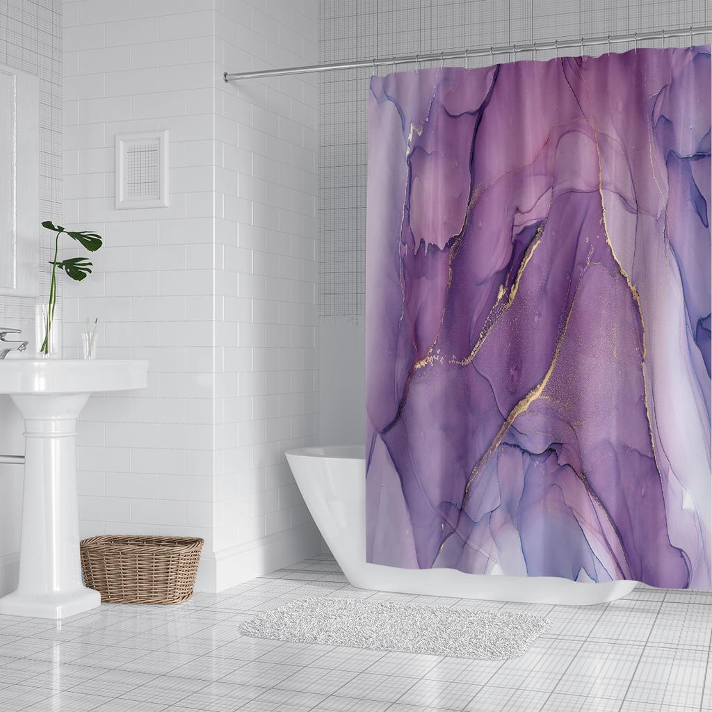 1 Piece of 180x180cm Purple Marble Pattern Digital Printing Shower Curtain Partition Bathroom Waterproof and Mold Resistant