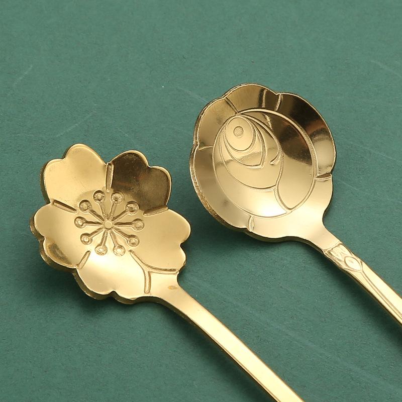 1pcs Flower Spoon Set Small Teaspoon Coffee Spoon Cute Ice Cream Dessert Spoon Silver Gold Stainless Steel Spoon For Coffee Tea