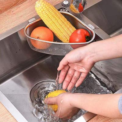Stainless Steel Sink Drain Basket Household Kitchen Large Capacity Triangle Storage Shelf Non-slip Adjustable