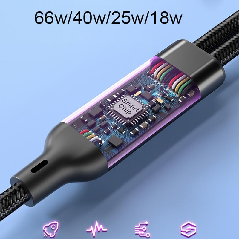 2 In 1 USB Charging Cord Wire Nylon Weaving with USB 5Pin and Type C Output Connectors for Phones Tablets Laptops