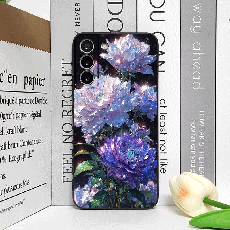 Luxurious White Peony Flower Pattern Phone Case for Samsung Galaxy S25 S24+ S23 Ultra S22 Plus S20 S21 FE M53 M34 5G Soft Covers