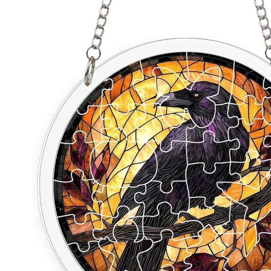 Halloween Acrylic Puzzle Decor, 2D Ghost Pumpkin Skeleton Hanging Sign, Faux Stained Glass Spooky Puzzle for Party Home Decor, Stress Relief Toy