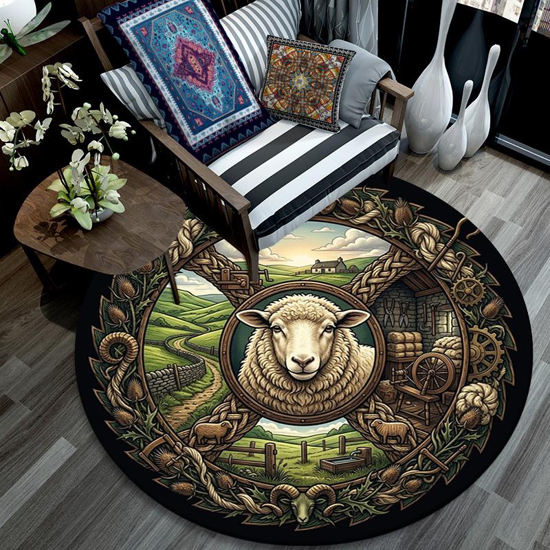 Sheep Heritage Round Area Rug Under Office Chairs Bedroom Living Room Home Decor 80cm x 80cm
