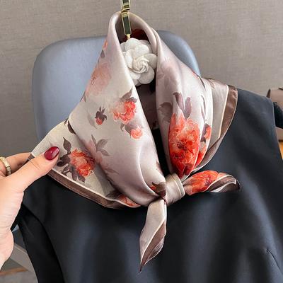Arrival    Real Silk Satin Women Scarf Printed Foulard Femme Square Head Scarfs Bandana Shawl Gift For Lady