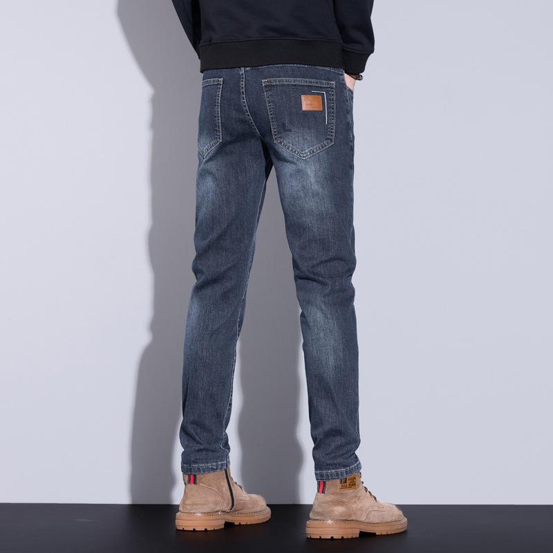 Spring and Autumn Men's Jeans Elastic Casual Straight Simple Versatile Trendy Youth Men's Long Pants