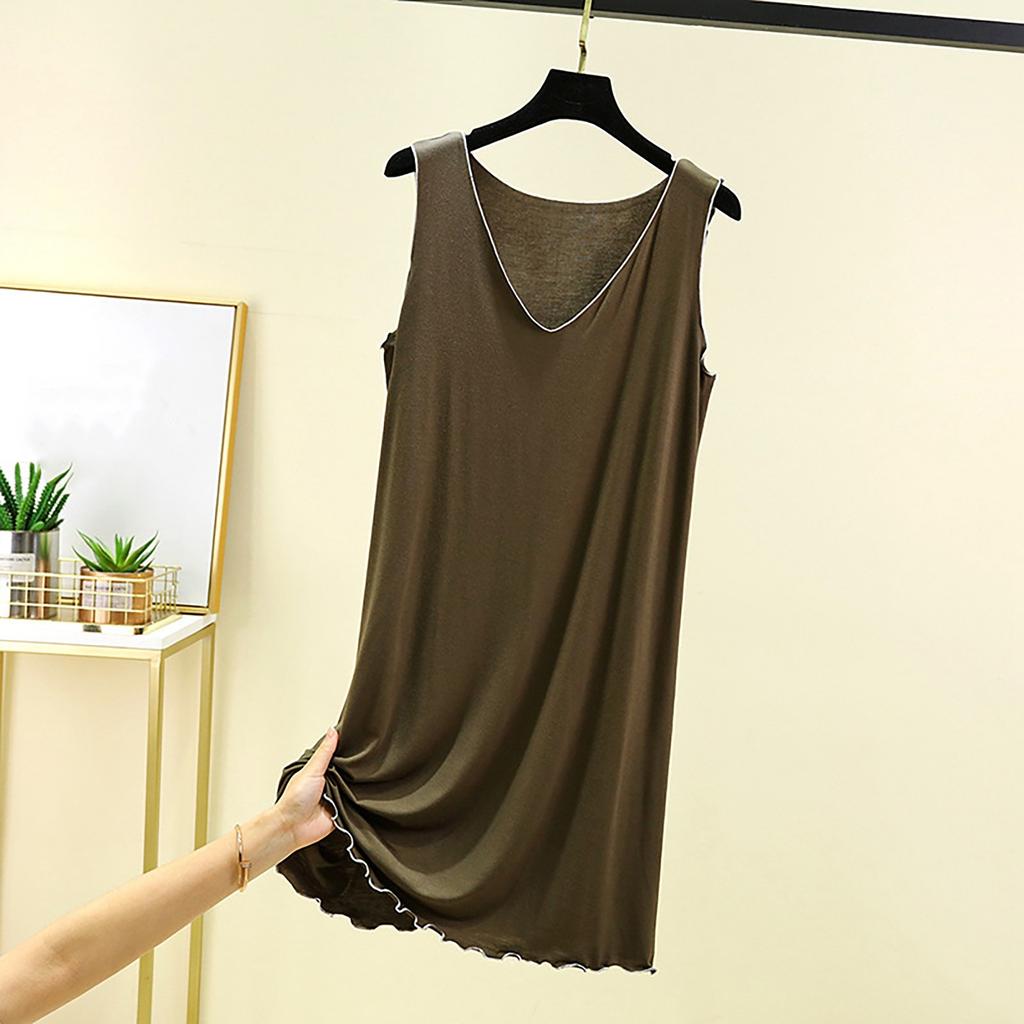 Ladies' Loose Casual V-neck Flying Edge Nightgown Summer Solid Color Home Skirt Can Be Worn As An Outerwear Dress