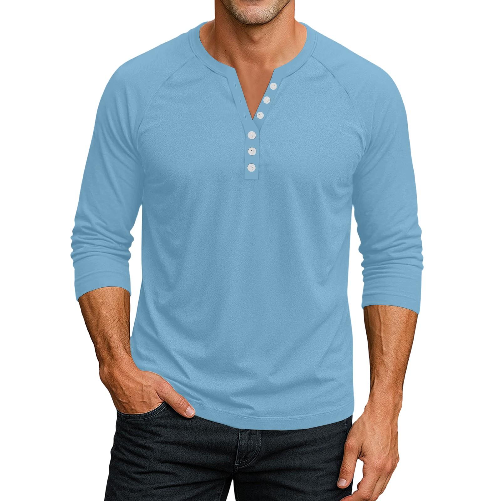 

Мужской контрастный топ реглан на пуговицах с рукавом 3/4 S синий