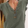 Women Blouse Ruffled Sleeve Loose V Neck Casual Cotton And Linen