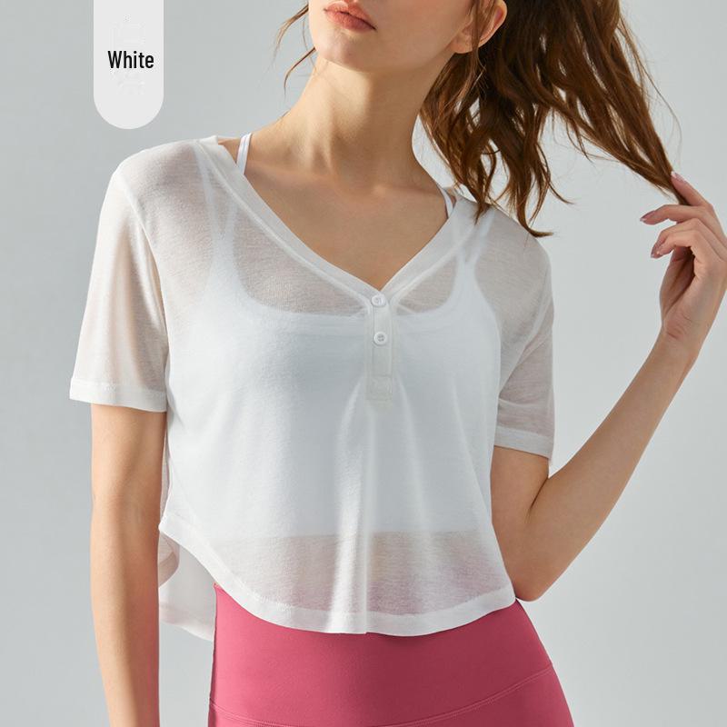 

Женская дышащая блузка для йоги облегающего кроя - Летний спортивный топ с короткими рукавами L