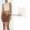 Summer New Product Women's Clothes French Style Design Back Slit Knitted Round Neck Sleeveless Short Top 3646008
