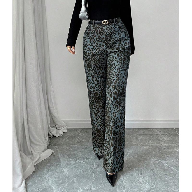 Pantaloni Larghi a Vita Alta con Stampa Leopardo da Donna Primavera 2026, Nuovi Pantaloni Casual Dritti Larghi