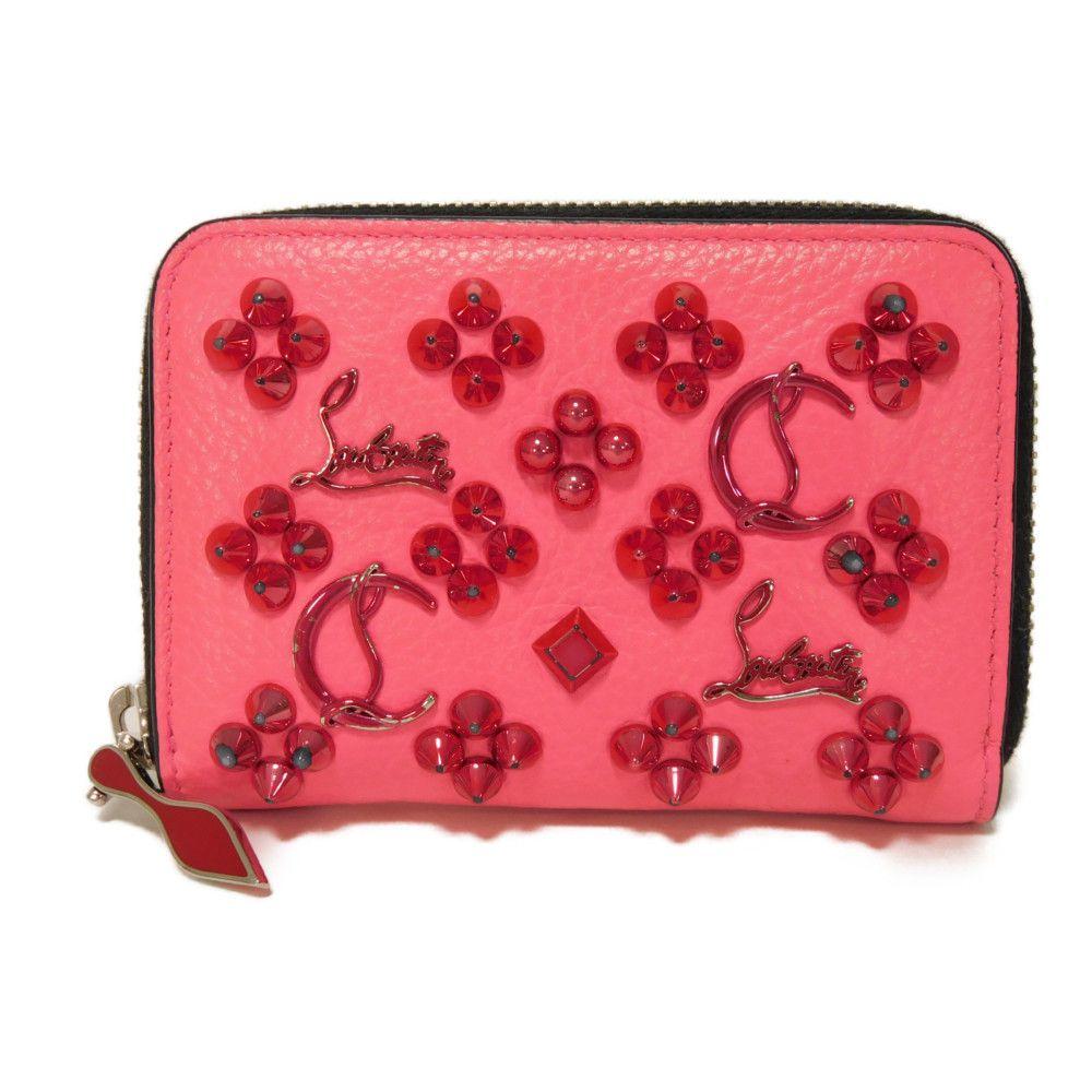 Used 9605 Panettone Coin Purse 3175223 7943 Logo Metal Zip Around Wallet with Spike Studs Pink Women's from Japan