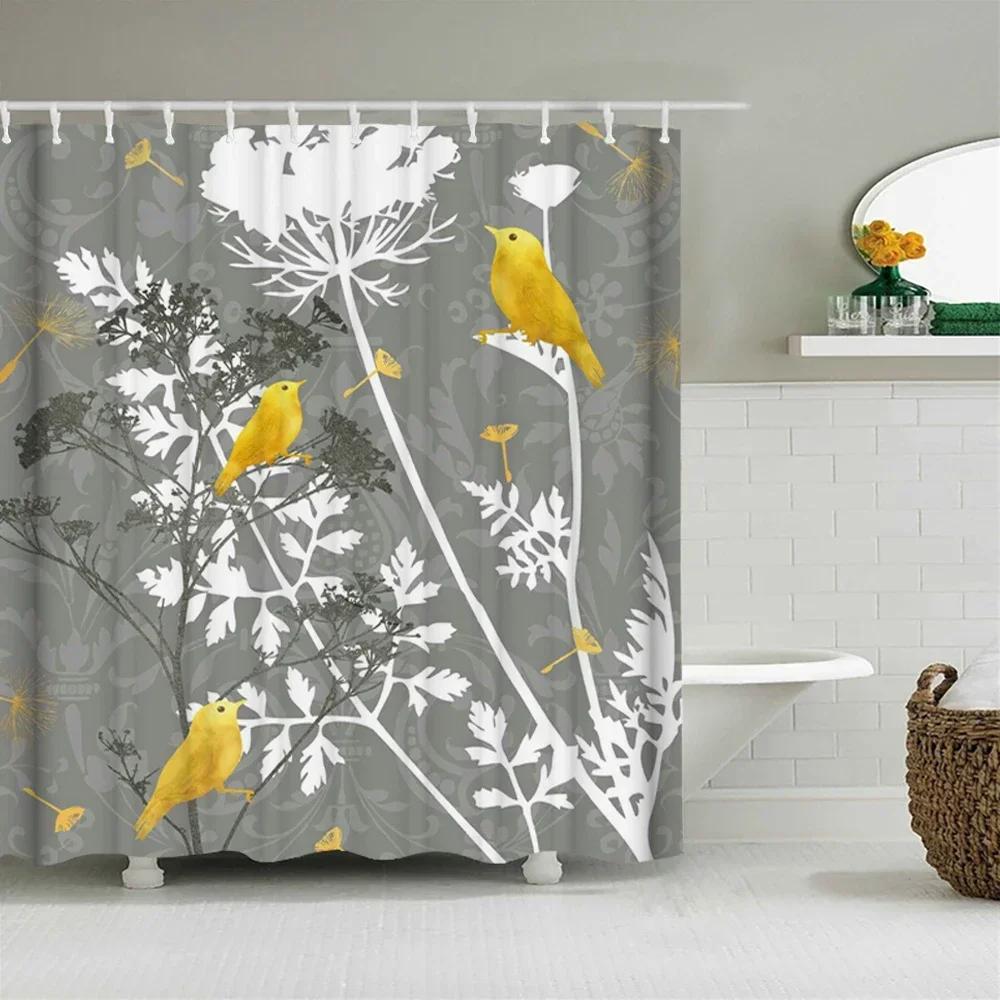 Retro Blooming Flowers Shower Curtains Bathroom Curtains Waterproof Polyester Bath Curtain with 12 Hooks Shower Curtain