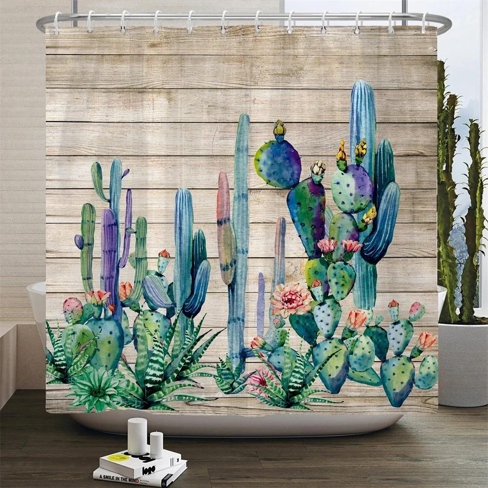 Cactus Shower Curtains Waterproof Polyester Fabric Shower Curtains Tropical Plants Bathroom Screen Curtain Home Decor 180X180cm