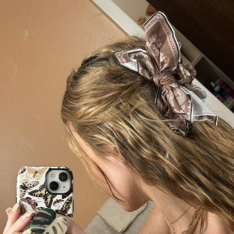 "2024 Doppelseitige Cashew-Blumen-Haarklammer": Modische Schleifen-Haarspange für Sommerurlaubs-Pferdeschwänze"