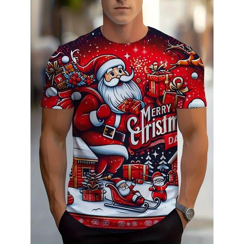Summer Men's 3D Santa Printed Crew Neck T-Shirt