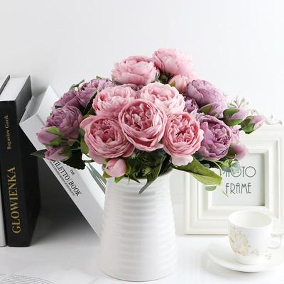 1 Bündel Seiden-Pfingstrosen-Blumenstrauß für Hochzeit, Party, Sammelalbum, künstliche Pflanzen, DIY Pompons, künstliche Rosen, Blumen, Heimdekoration