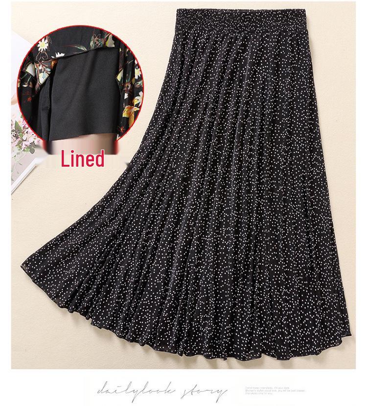 Women's Summer Midi Skirt with Lining - Elegant Swing Ice Silk for Middle-Aged and Elderly