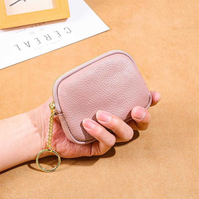 Leather hand zipper small wallet women's first layer cowhide mini bag key storage coin bag cute change bag