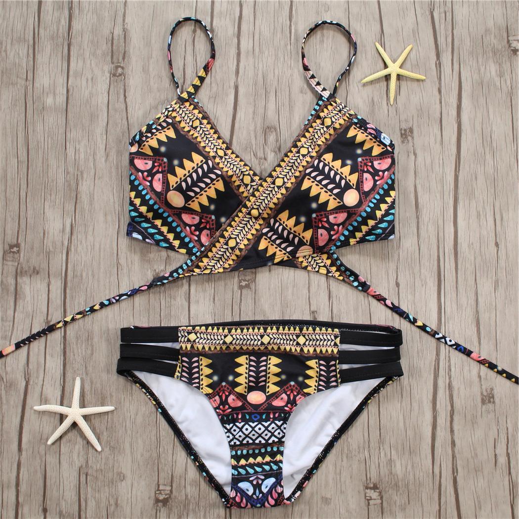 

Женский купальник бикини с перекрестной шнуровкой, купальный костюм из двух частей M