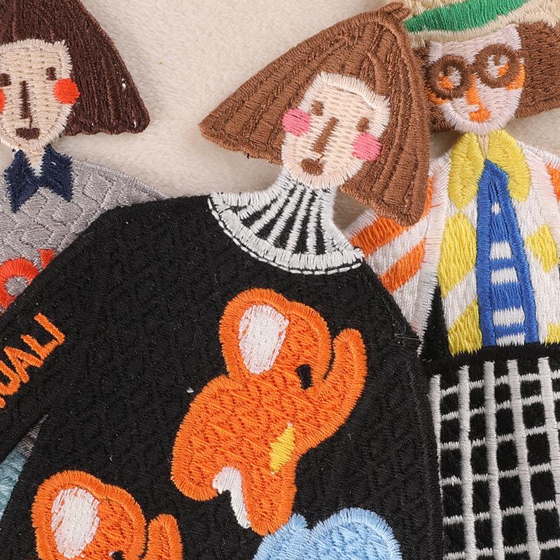 Computer Embroidery Label Cartoon Character Girl Cloth Label Water-Soluble Embroidery Label Patch Clothing Accessorie Decorative Sticker Cloth Sticker