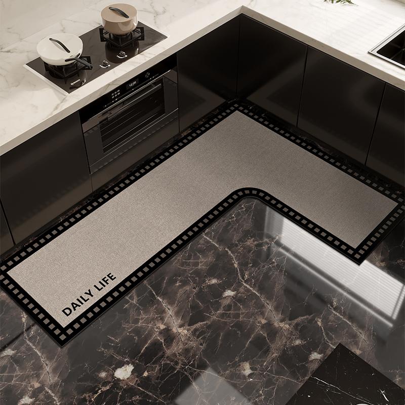 Pvc Kitchen Floor Mat Waterproof Non-Slip Vinyl Carpet L-Shaped Cat Pattern Plants Flowers Mats Home Decoration Rug Alfombra