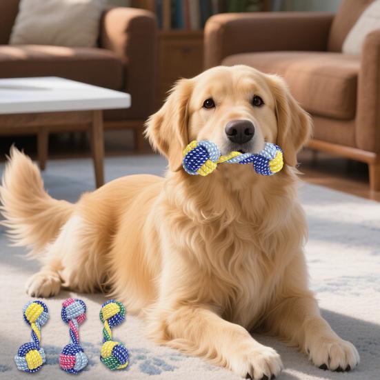 Cotton Rope Dumbbell Dog Toy Bite Resistant Knotted Rope Puppies Chew Toy Boredom Stress Relief Pet Teething Cleaning Interactive Toy