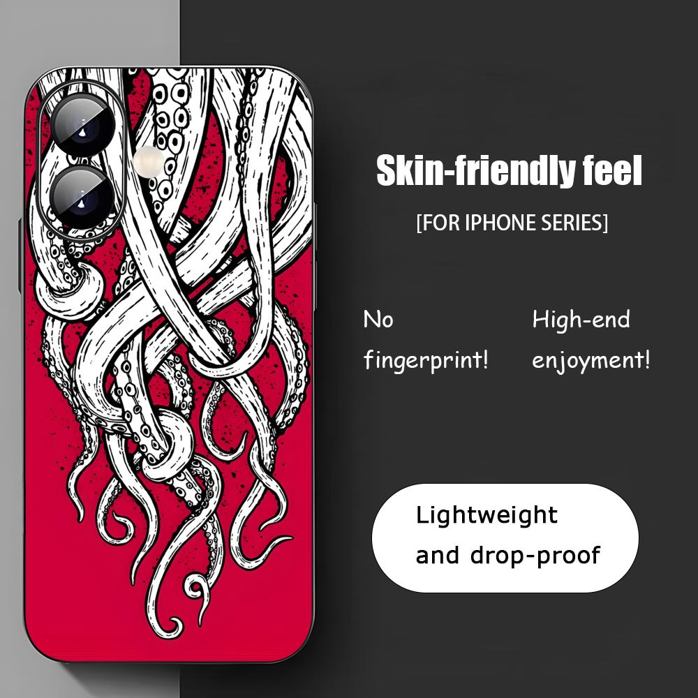 Art Octopus Tentacles Cool Phone Case For iPhone 17 16 15 14 13 12 11 X XR XS 8 Plus Mini Pro Max Soft Black Shockproof Cover