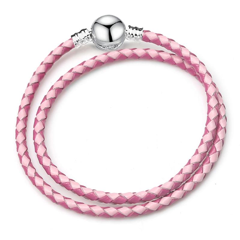 Silver Color Round Clasp Shaped Leather Chain Charm Bracelet Fit Beads DIY Brand Bracelet Bangle for Women Men Gift Dropshipping