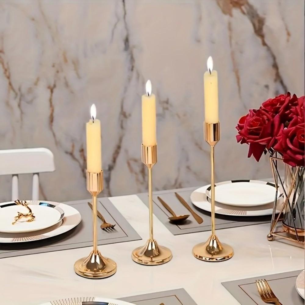 3Pcs/Set Minimalist Retro Style Candlestick Holder Metal Candlelight Dinner Props  Wedding