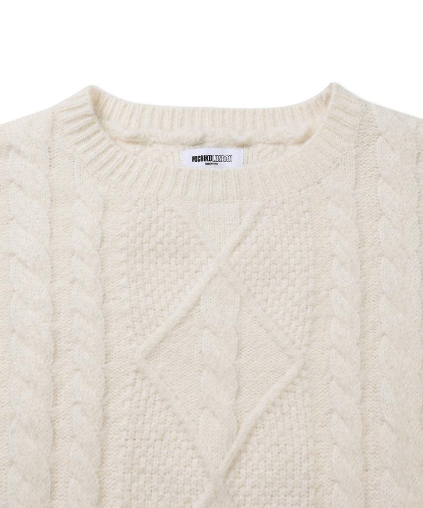 Michikoleondeonkosino Fisherman Cable Wool Knit Cream