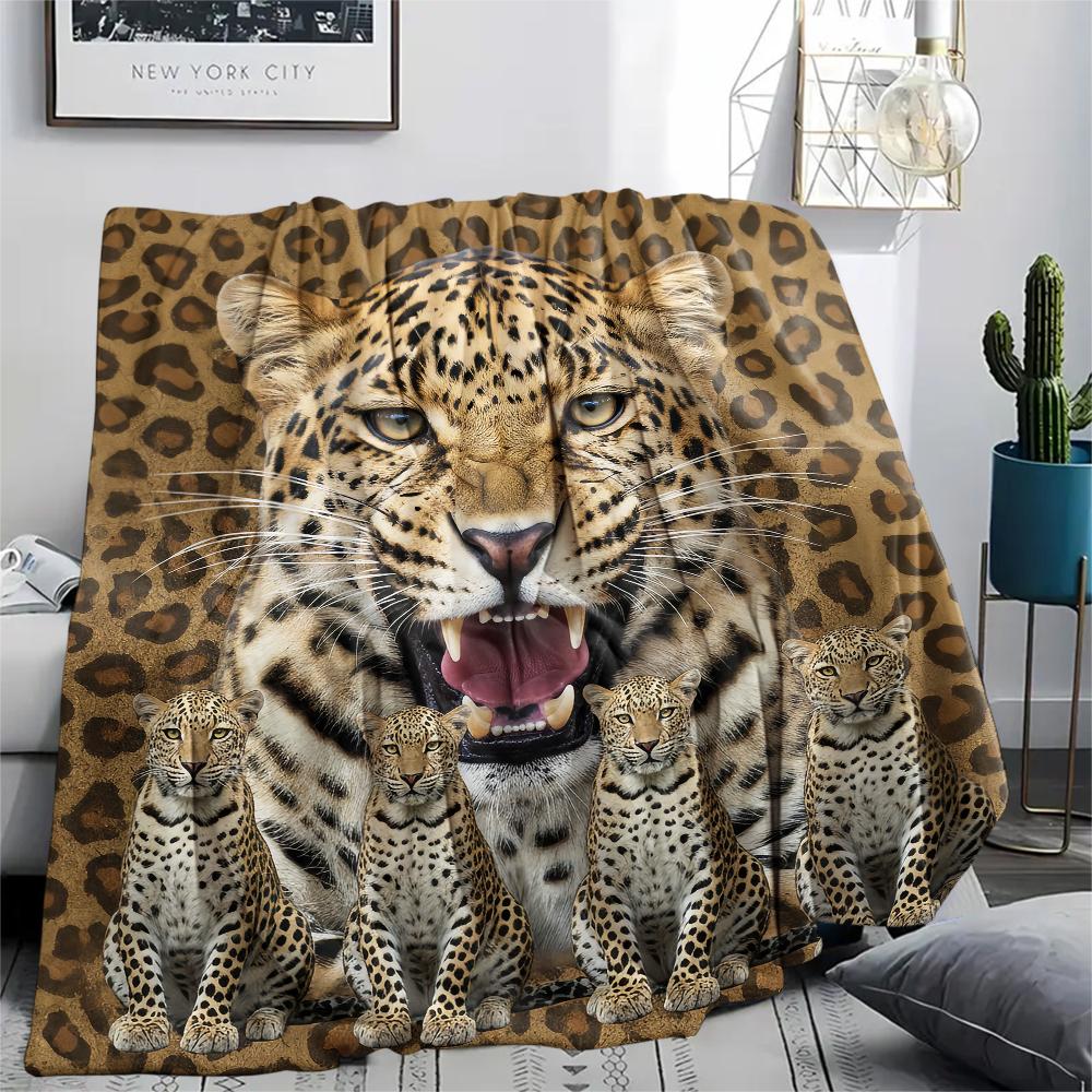 1Pc Leopard Lion Print Flannel Blanket, High Quality Comfortable for All Seasons, Home Decor, Warmth and Comfort, Perfect for Gifts
