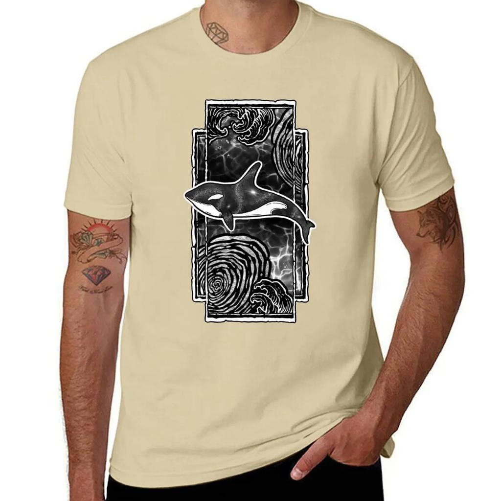 Orca whale  white outline TShirt graphic t shirts animal prinfor boys men clothes