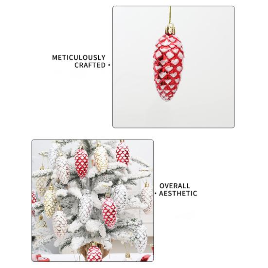 5Pcs/Box Christmas Hanging Pinecone Glitter Reusable Unbreakable Xmas Tree Decoration Plastic Pine Cone Ornament Party Supplies