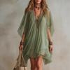 Été 2026 nouvelle mode européenne et américaine pour femmes robe en mousseline à col en V vacances à la mer blouse ample robe de plage