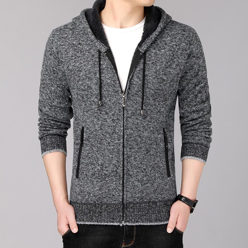 YINGAO Men's Plus Velvet Warm Knit Hoodie Cardigan - Autumn/Winter Fashion for All Ages