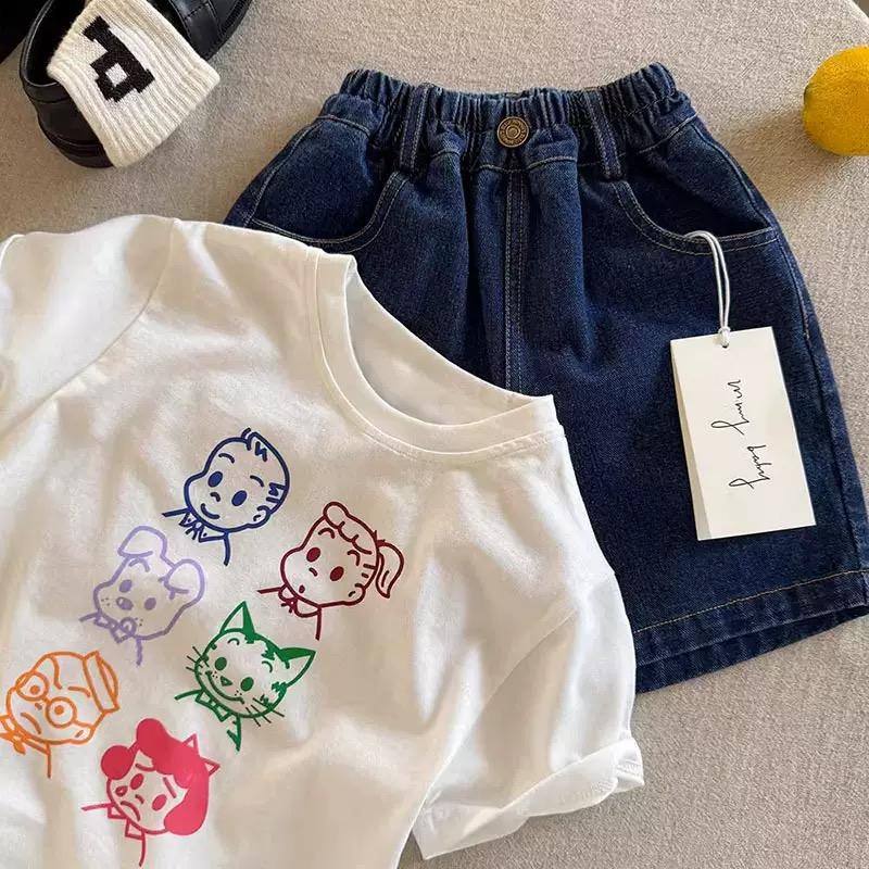 Kids Cotton Cartoon Short Sleeve T Shirt Summer Toddler Round Neck Top Boys Girls Fashion Casual Tee