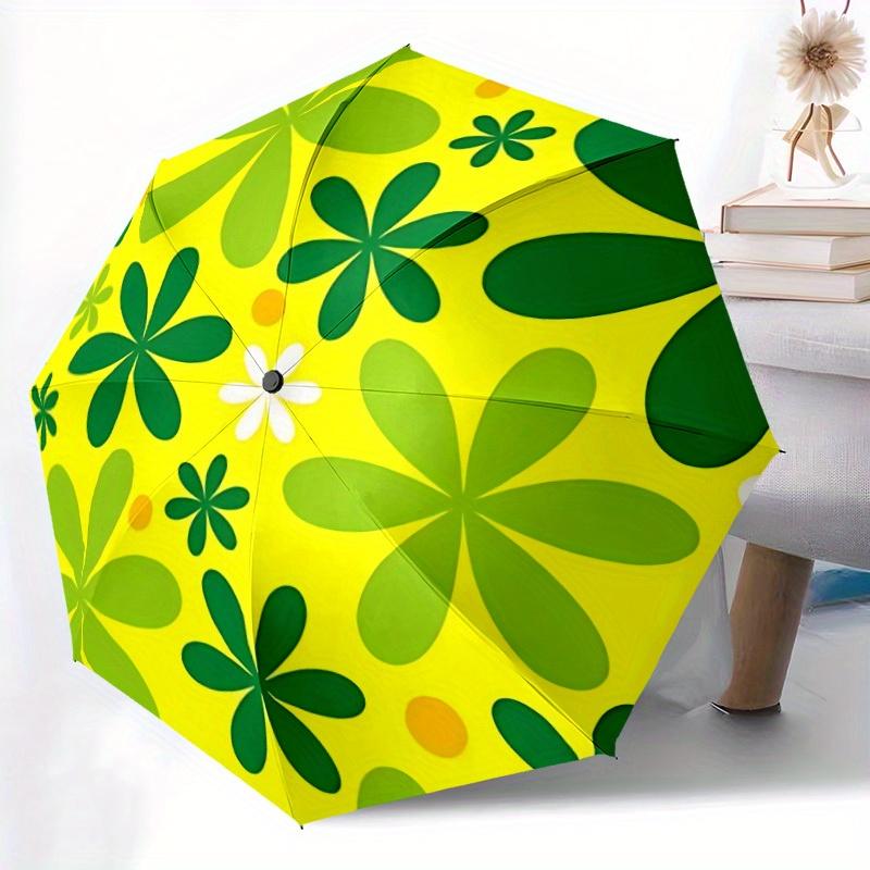 1pc Flower Pattern Automatic Folding Umbrella - 8-Rib Iron Frame, Windproof, Portable Sunshade with Plastic Handle for Travel & Outdoor Acti