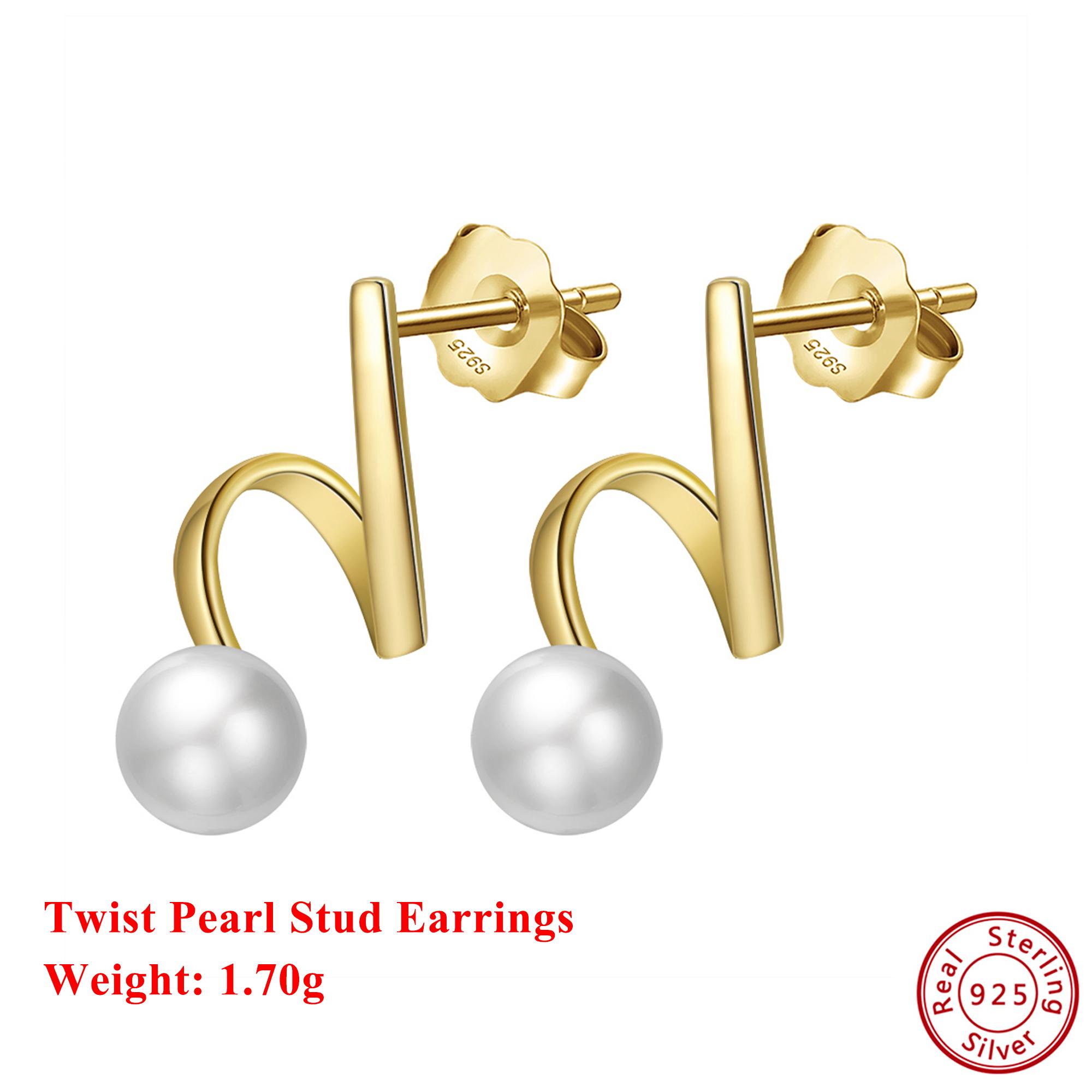 

Effie Queen 100% S925 Silver 14k Gold Twist Pearl Stud Earrings Simple Jewelry for Women Banquet Gift 2026 Trend Earrings GPE33