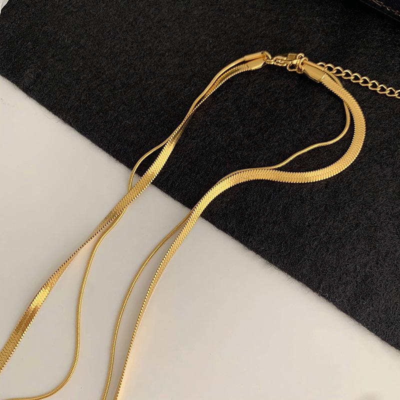 Minimalist Double-Layered Snake Chain Necklace - Hip Hop Trend, European & American Style, Short Clavicle Chain for Women