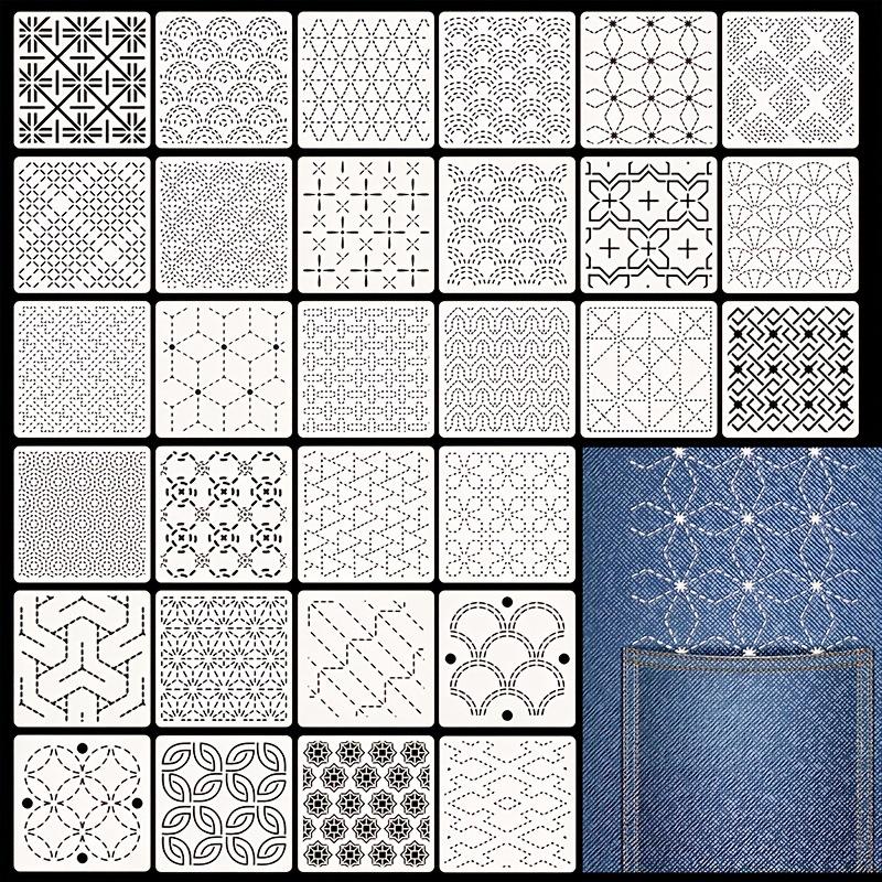 30Pcs Embroidery Templates DIY Embroidery Patterns Geometric Line Quilting Template Reusable for Sewing Hand Quilting