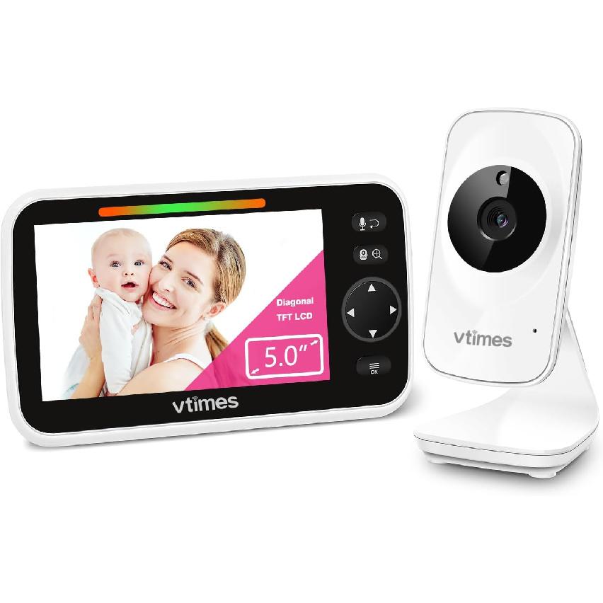 Video Baby Monitor with Camera and Audio No WiFi 5  LCD Screen, Two-Way Audio, Baby Camera Monitor Night Vision,1000ft Range, 2X Zoom Temperature