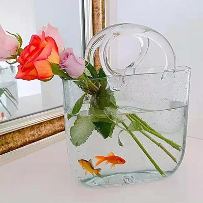 Vasă portabilă de flori de sticlă Rezervor de pește creativ pentru peștișor de aur Decor frumos de birou pentru acasă Vază practică Decor de cameră de zi
