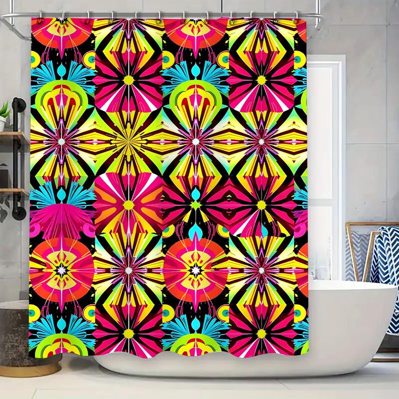 

Brightly Colored Shower Curtain With Geometric Pattern For Bathroom Decor Waterproof Fabric Modern Contemporary Home Accents On W60H190(CM)-1 Pcs