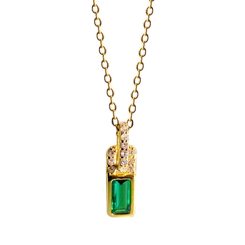 High Grade Green Diamond Small Lock Necklace, Light Luxury, Fashionable Temperament, Versatile Collarbone Chain, New Style