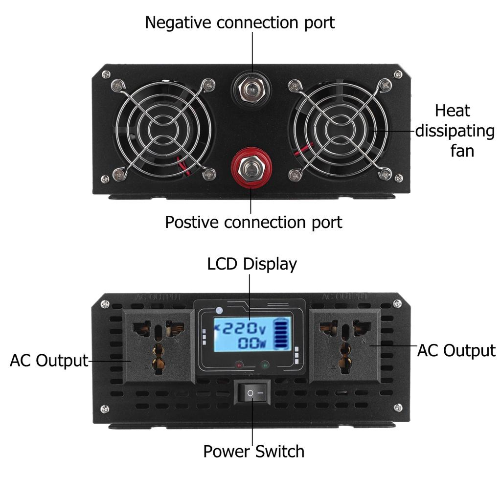 7000W Power Inverter DC 12V/24V/48V To AC 2200V Pure Sine Wave Converter Ultra-thick battery cable