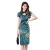 Cross-Border Chinese Style Qipao: Sexy Printed Frog Button Slit Midi Dress for Summer Banquet