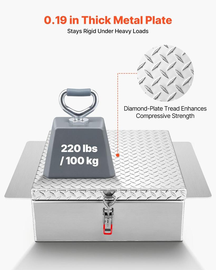 Truck Bed Tool Box, Heavy Duty Aluminum Tool Box with Diamond Plate, Storage Toolbox Chest Organizer Supports up to 100 kg, Ideal for Pickup, Truck