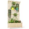 Raised Bed With Drainage Holes Wood Planter With Trellis For Climbing Plants To Grow Vegetables Flowers Natural